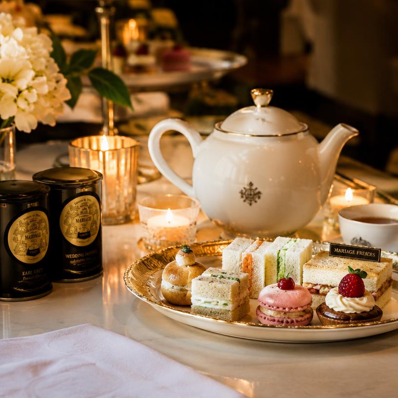 Tea service with finger sandwiches and fine tea